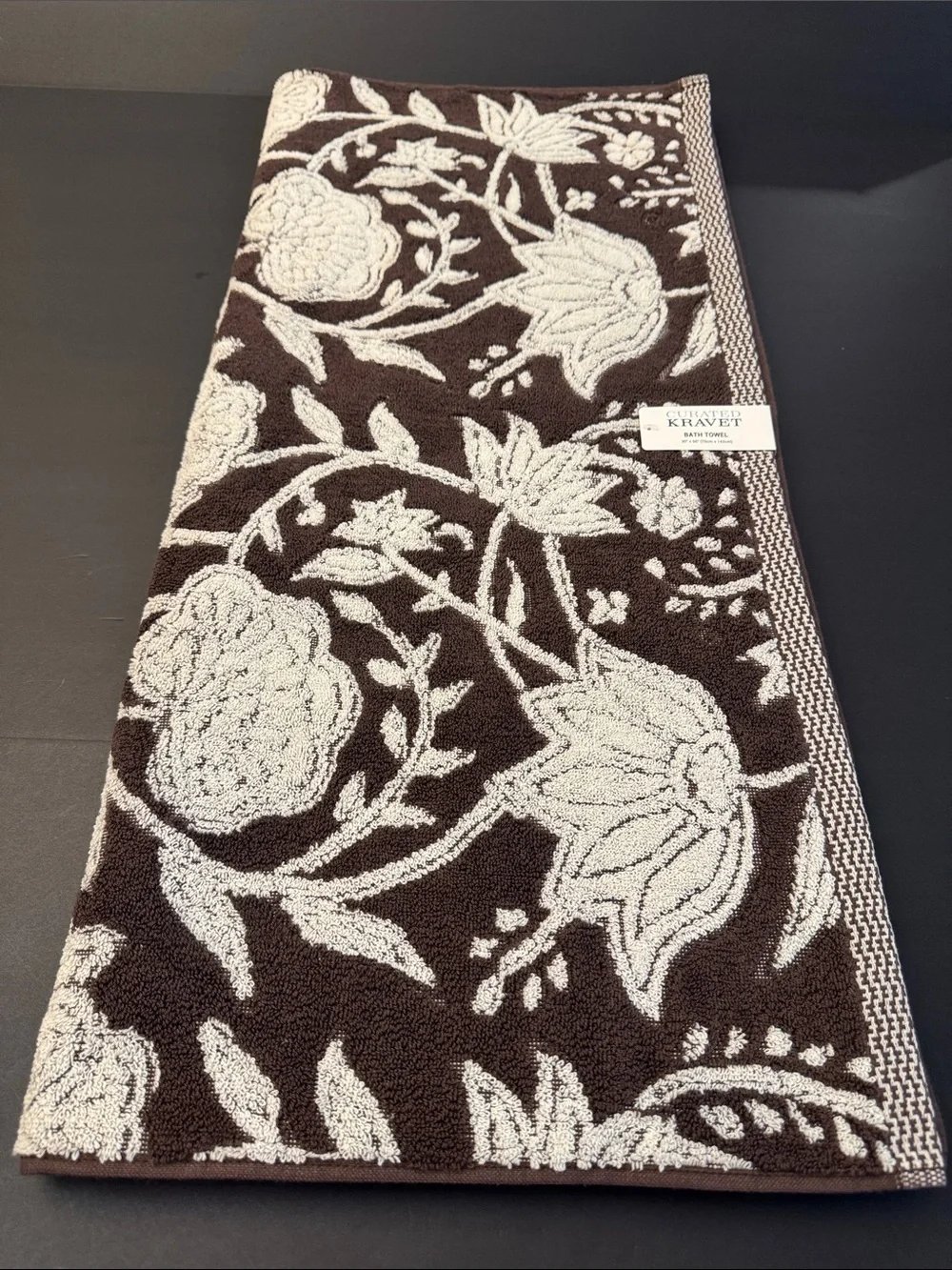 2pc CURATED KRAVET 100% Cotton(EOD) Floral Jacquard Bath Towel Set - Cocoa/Coco